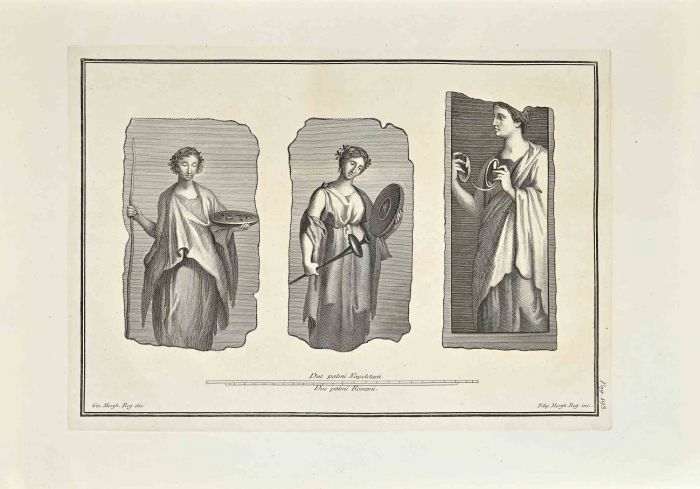Three Roman Ladies, Antiquities of Hercolaneum - Giovanni Morghen - Old Master's Artwork