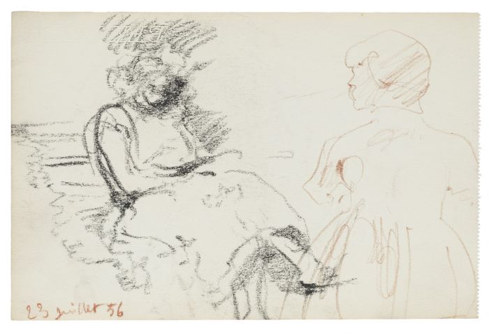 "Studies" is an original drawing in tempera and watercolor on paper, realized by an Anonymous French Artist of the XX Century .  (FRONT OF THE DRAWING)