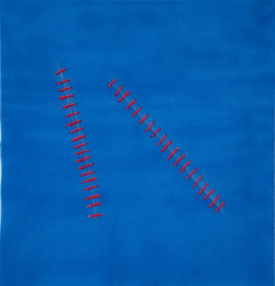 Oblique Seams on Blue by Mario Bigetti - Contemporary Artwork