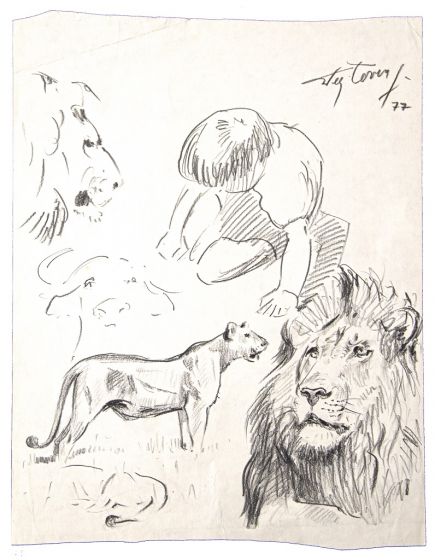 Study of lions and child by Wilhelm Lorenz
