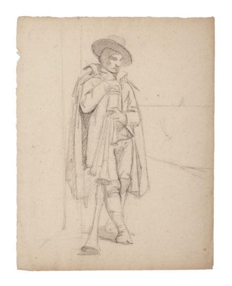 "Musician"  is an original pencil drawing on ivory-colorated paper by Anonymous Artist of XIX Century.