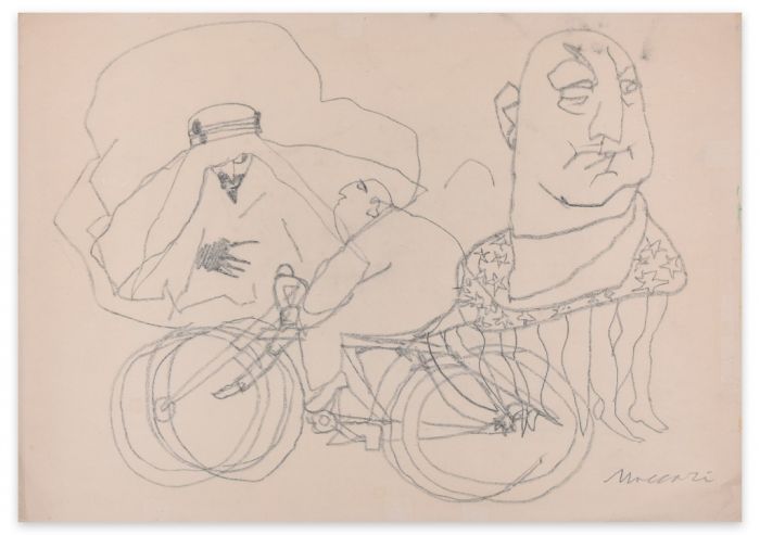 Man On A Bicycle by Mino Maccari - Modern Artwork