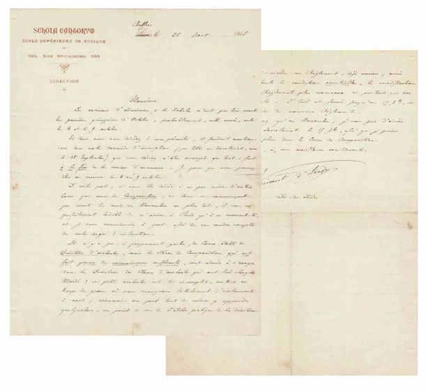 Autograph Letter by Vincent d’Indy - Original Manuscripts