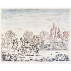 Cavalli e Rovine by Giorgio de Chirico - Surrealism