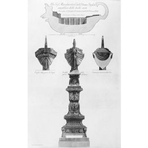 G.B.Piranesi, Section and different views of the same gallery, 1778G.B.Piranesi, Francesco, cavaliere, Vasi e Candelabri, Old Masters, Artworks, Etchings, Engraving, Vases, Gallery, candelabras, Neoclassicism, Roman antiquities, fornitures,