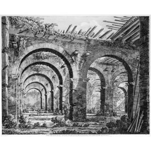Veduta delle rovine di una Conserva d’acqua per la villa di Domiziano vicino a Castel Gandolfo
