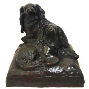 Couple of Cavalier King Spaniel on a pillow by Charles Valton - Modern Artwork