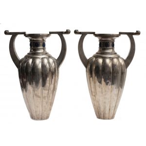Pair of Two-Handles Silver 800 Vases by Bellotto