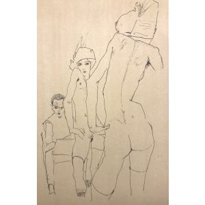 Schiele Drawing a Nude Model in front of a Mirror 