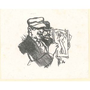 Two Men with an Illustration by Auguste Lepère - Modern Artwork