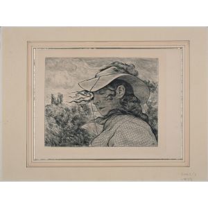Bildnis mit florentiner Hut. by Hans Thoma - Modern Artwork