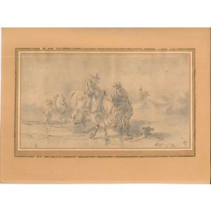 Paesaggio con uomini e cavalli