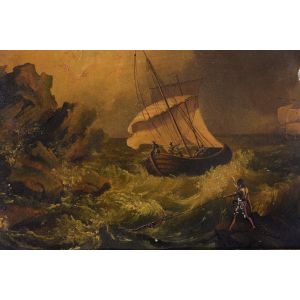 Glimpse of coast with boats