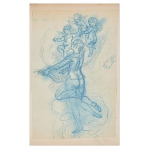 Study with three Angels by Adolphe Léon Willette - Contemporary Artwork