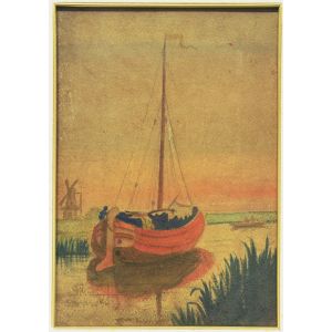 Lake Landscape with Boat by Marius Carion - Modern Artwork