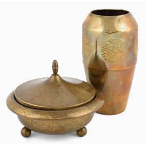 Vintage Art Nouveau Brass Can and Vase