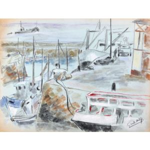 Les bateaux au port by Giselle Halff - Modern Artwork