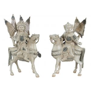  Pair of Ivory Carvings of Knights 