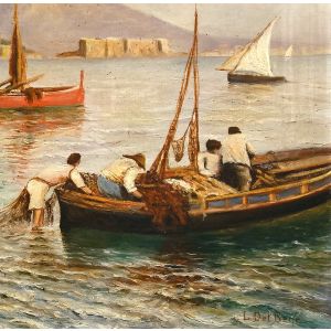 Fishermen on the Seashore by Artist XX Century - Modern Artwork