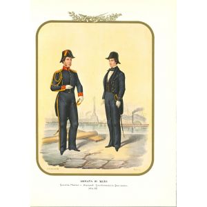 Army of the Sea: Ensign - Lithograph by Antonio Zezon. Naples 1855