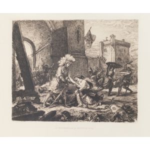 La Delivrance De La Princesse Olga is an original print in etching technique on ivory-colored paper, realized by Eugène Delacroix .