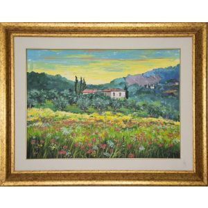 Flowers among the olive trees by Luciano Sacco - Contemporary  Artwork