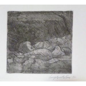 Artwork, Modern Art, Etching, Print, Luigi Bartolini, Figure di donne addormentate