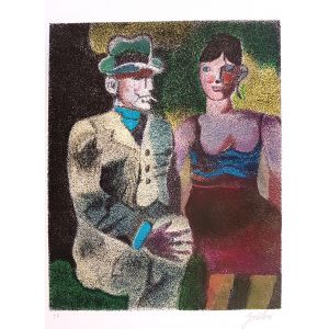 Contemporary art, Artwork, Print, Lithograph, Franco Gentilini, Luisa e Ippolito Sul Tramway