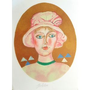 Contemporary art, Artwork, Print, Lithograph, Franco Gentilini, Ragazza Nell'ovale G
