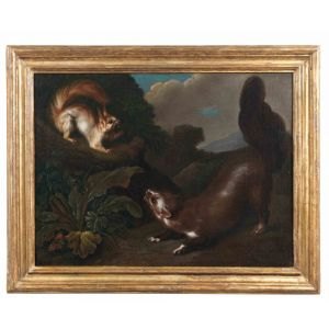 Landascape with Squirrel and Ferrel Fight - Joseph Franz Adolph - Old Masters