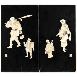 A Pair of Lacquered and Inlaid Wooden Panels - Japan Late 19th Century