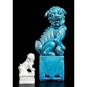 Set of Two Glazed Porcelain Buddhist Lions
