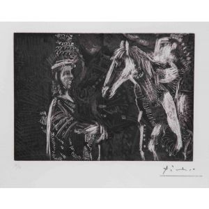 Old Man and Woman Leaning on the Neck of His Horse
