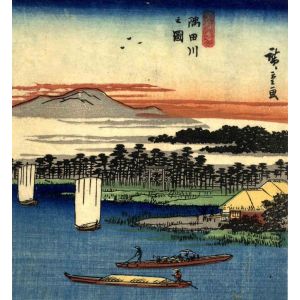 Utagawa Hiroshige - Landscape on the Sumida with Sunset - Modern Artwork