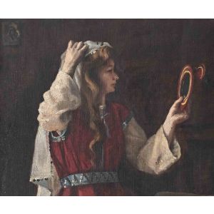 A Young Oriental Woman Looking in the Mirror 