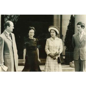Queen Elizabeth II, Prince Philip, Prince Charles and Wallis Simpson - Vintage Photograph