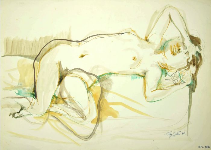 Nude of Woman is an original painting in watercolor on paper by Leo Guida in 1971.