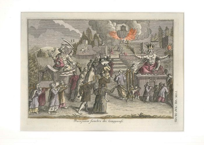 G. Pivati, Funela Procession of Japaneses, 1746-51, Feast, Etching, Wartercolour, Old Masters, Uses, Costumes, Asia, America, Sacred, profane, Dictionnary, Scientific, Curious, Church, dogma, Gianfrancesco, Pivati, Venice, Milocco, Religious, Rites,  Fune