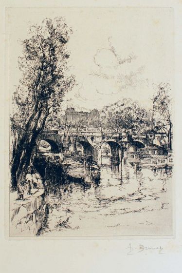 Auguste Brouet, French, etcher, book illustrator, Bridge, Modern Art, Print, Etching