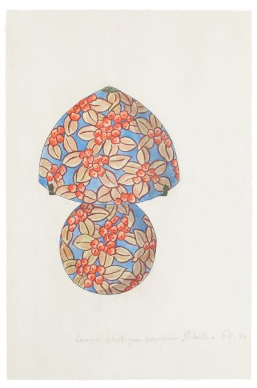 "Porcelain Lamp" is an original china ink and watercolor drawing on ivory-colorated paper by Anonymous Artist of XIX Century.