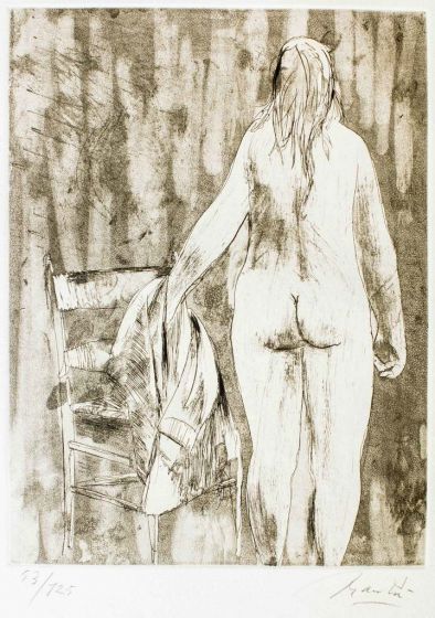 Giacomo Manzù, Artwork, Modern Art, Etching, Touchstone Suite, Italian Art, Print, Model with chair