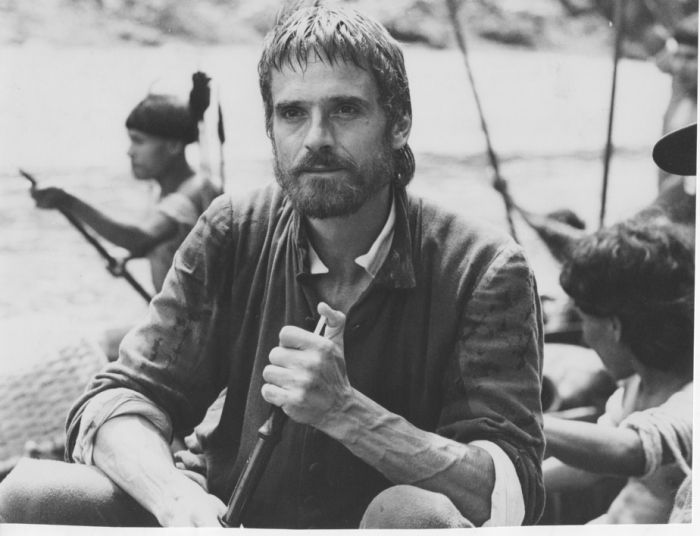 Jeremy Irons on the set of "The Mission"