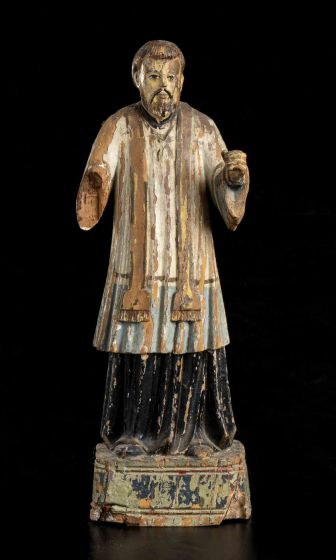 Indo-Portuguese artist - Painted Wood Sculpture of Saint Francis Xavier - Antique Object