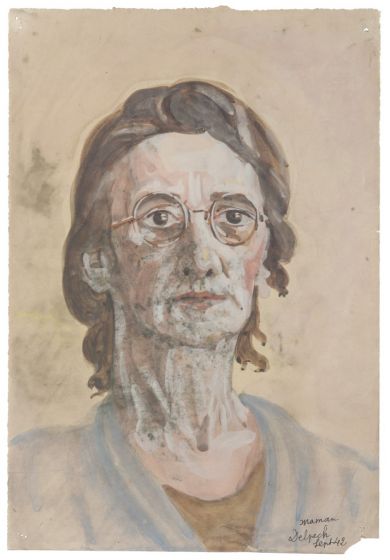 "The Artist's Mother" 1942's is an original drawing in watercolor on paper, realized by Jean Delpech (1916-1988). 