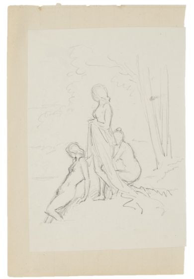 "Group of Figures" is an original drawing in tempera on paper, realized by an Anonymous Artist of the XX Century . 