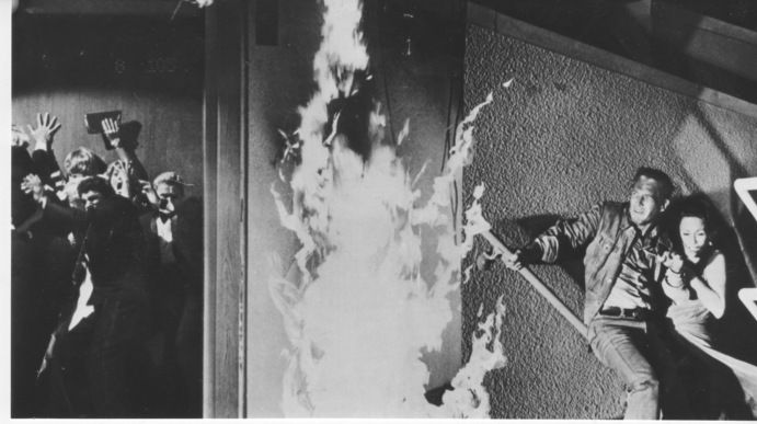 Paul Newman on the set of "The Towering Inferno"