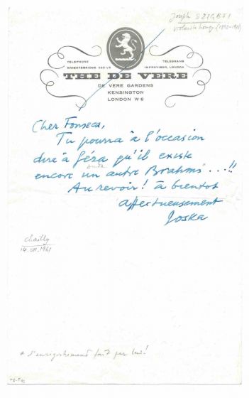 Autograph Letter by Joseph Szigeti - Original Manuscripts