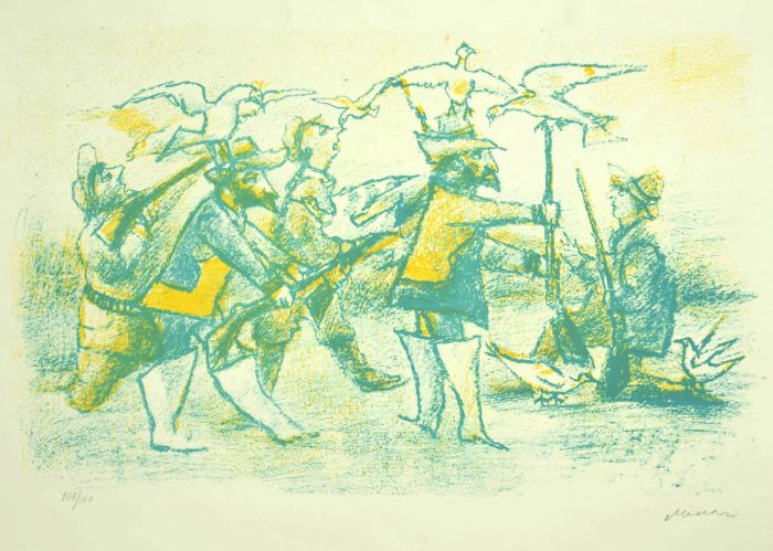 "Hunters" by Mino Maccari - Modern Artwork
