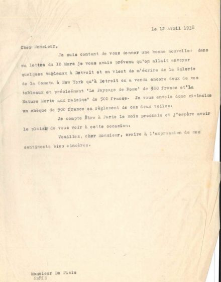 Letter to Filippo de Pisis