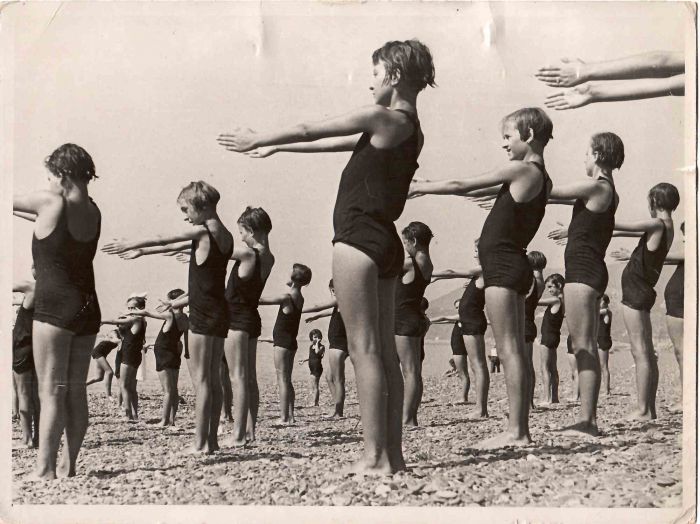 Swimmer Girls in Lines of Practice